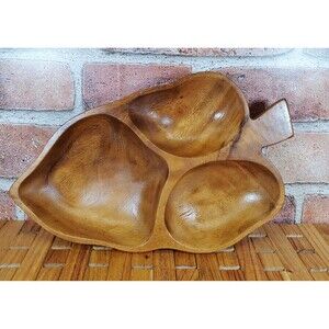 Large Wood Vintage Divided Leaf Tray